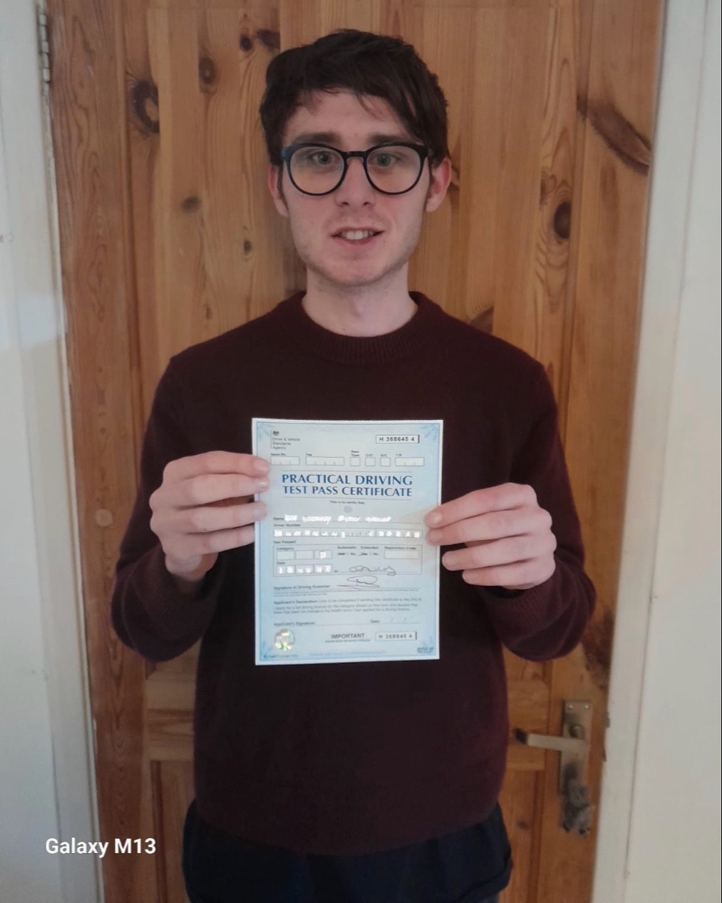 driving test pass photo of Ellery Wood