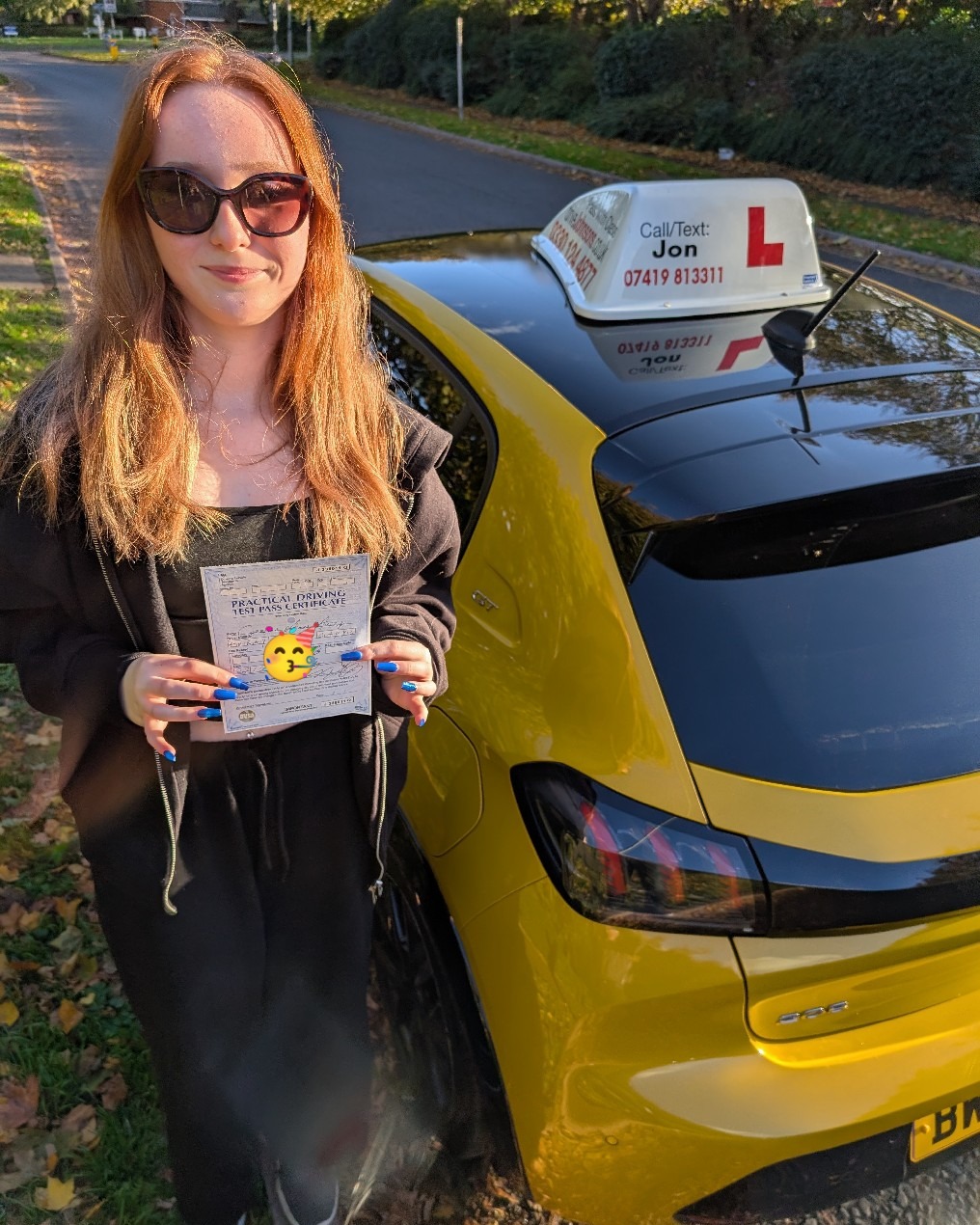 driving test pass photo of Corinne